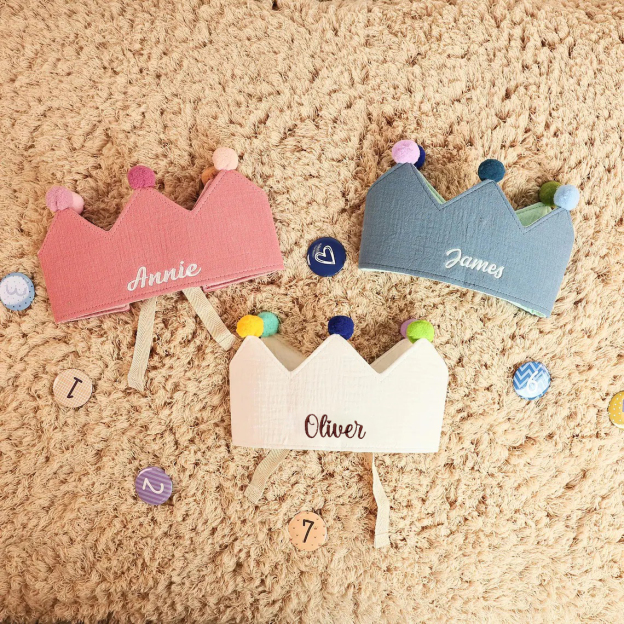 Personalized Hand Embroidered Baby First Birthday Crown | CWBaby210