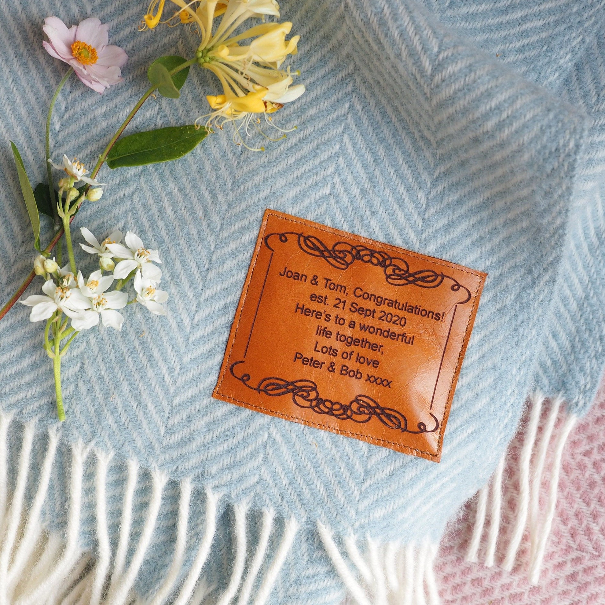 Personalised Message Leather Patch Warm Blanket | BKKid111