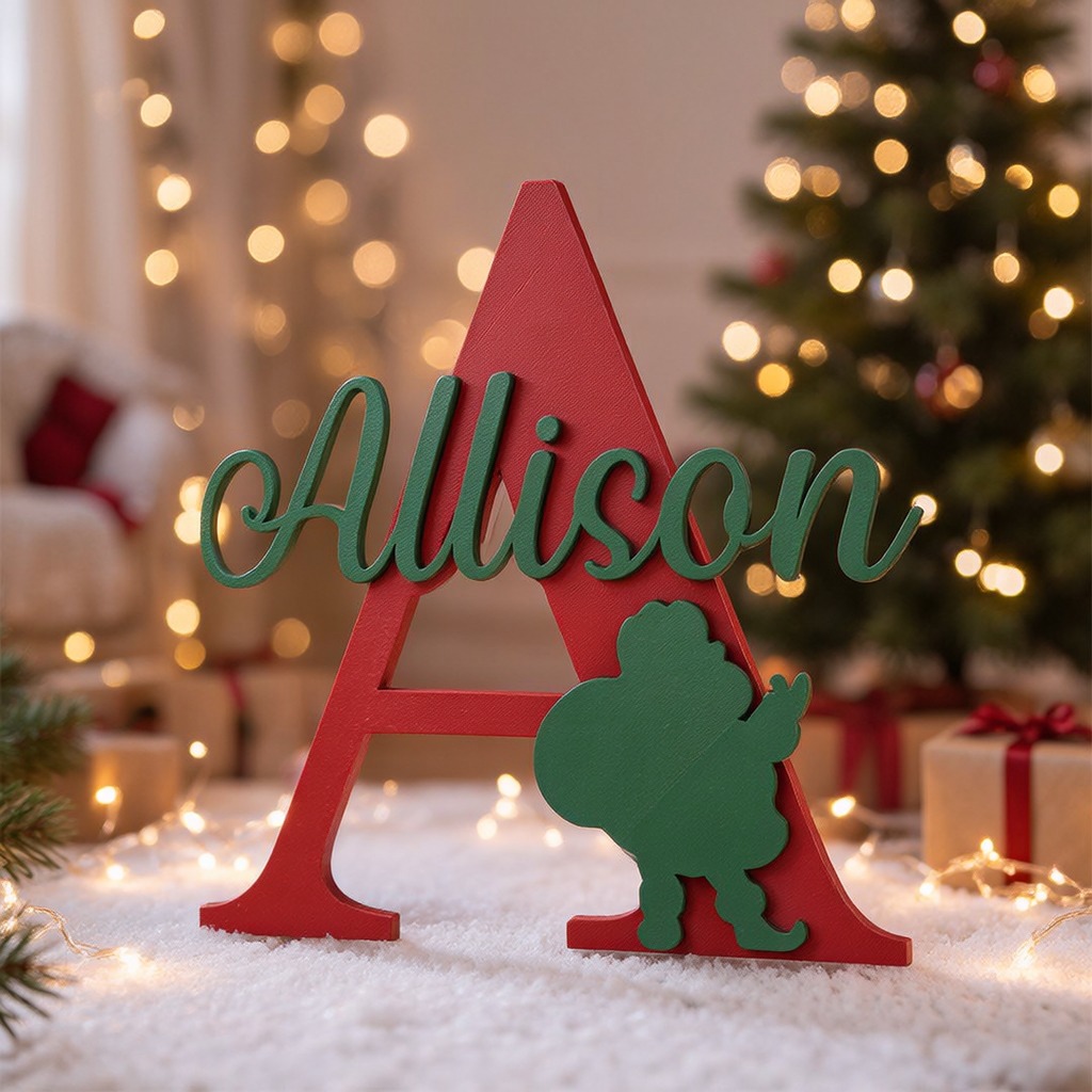 Personalized Christmas Monogram Door Decoration Name Sign | MCGift367