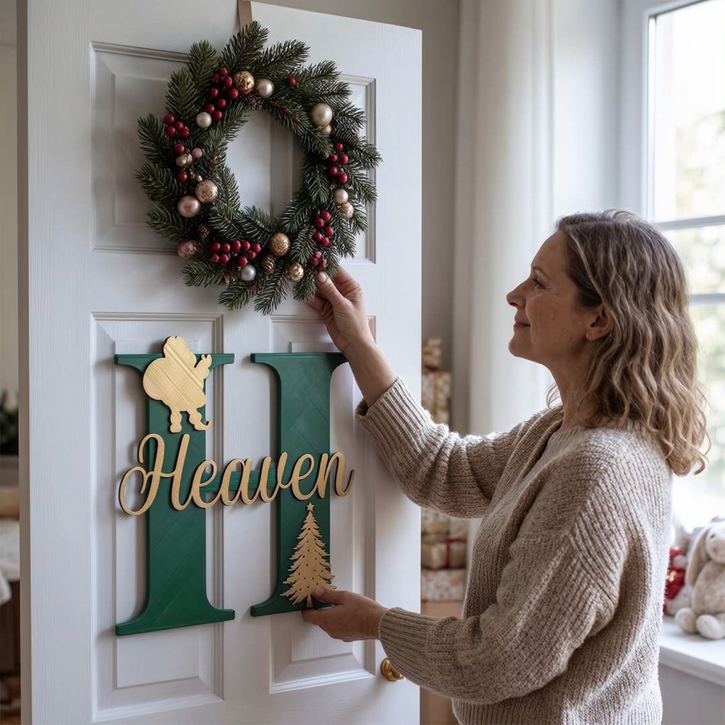 Personalized Christmas Monogram Door Decoration Name Sign | MCGift367