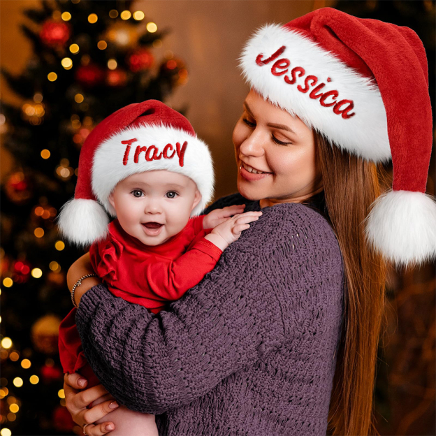 Personalized Embroidery Plush Christmas Santa Hat For Kid & Adult | MCGift100