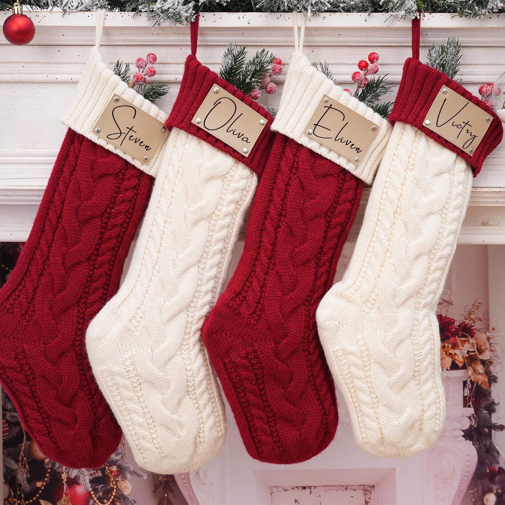 Personalized Leather Patch Christmas Stocking | MCGift25