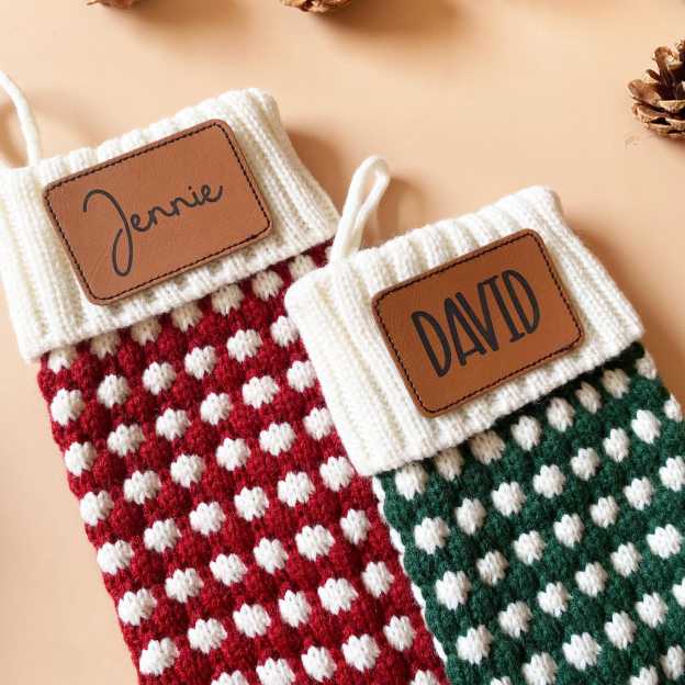 Personalized Leather Patch Christmas Stocking | MCGift84
