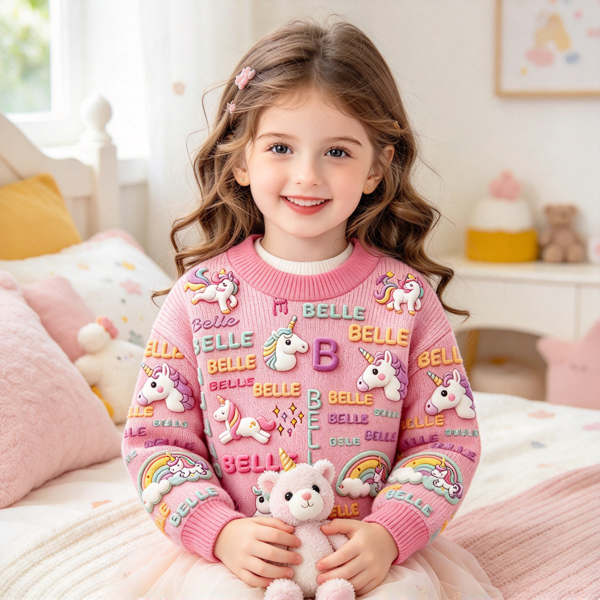 Personalized Lovely Kids Adorable Unicorn Knit Sweater | CWSweater30