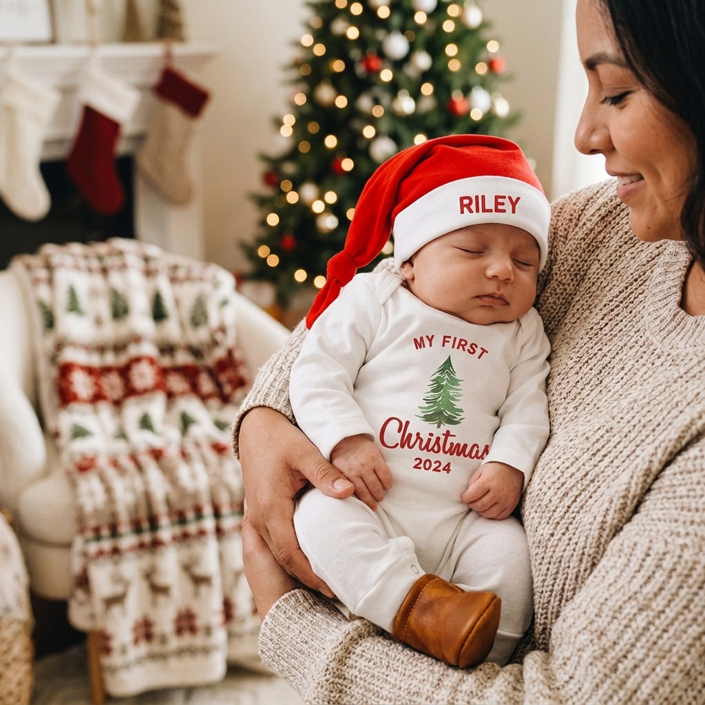 Personalized Baby 1st Christmas Romper and Hat Set | MCGift87