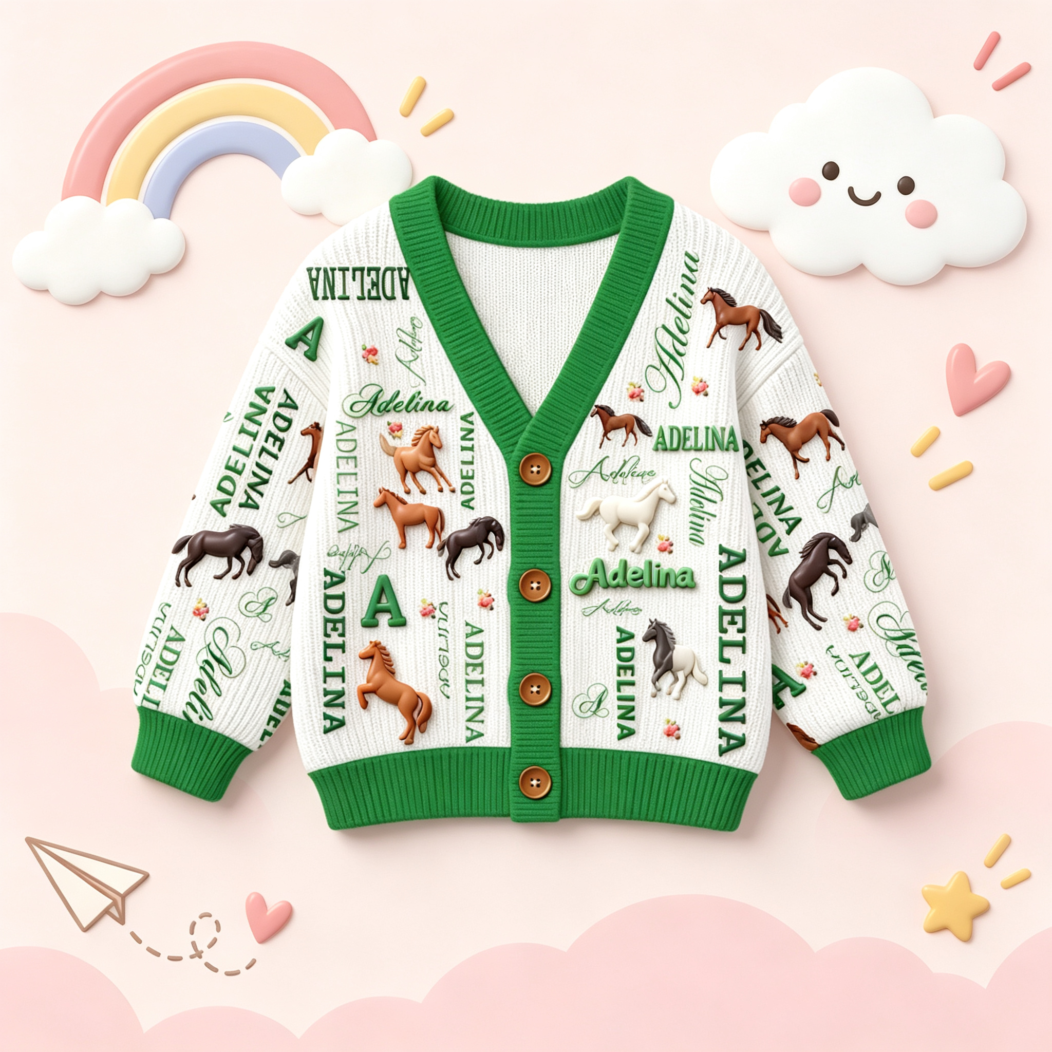 Personalized Lovely Kids Horse Knit Sweater | CWSweater27