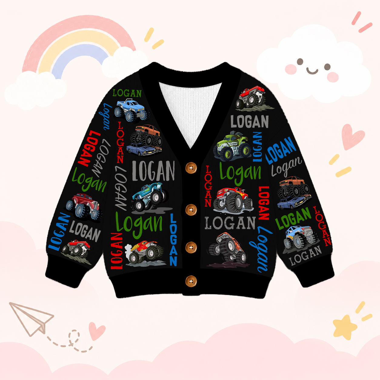 Personalized Lovely Kids Cool Cars Knit Sweater | CWSweater19