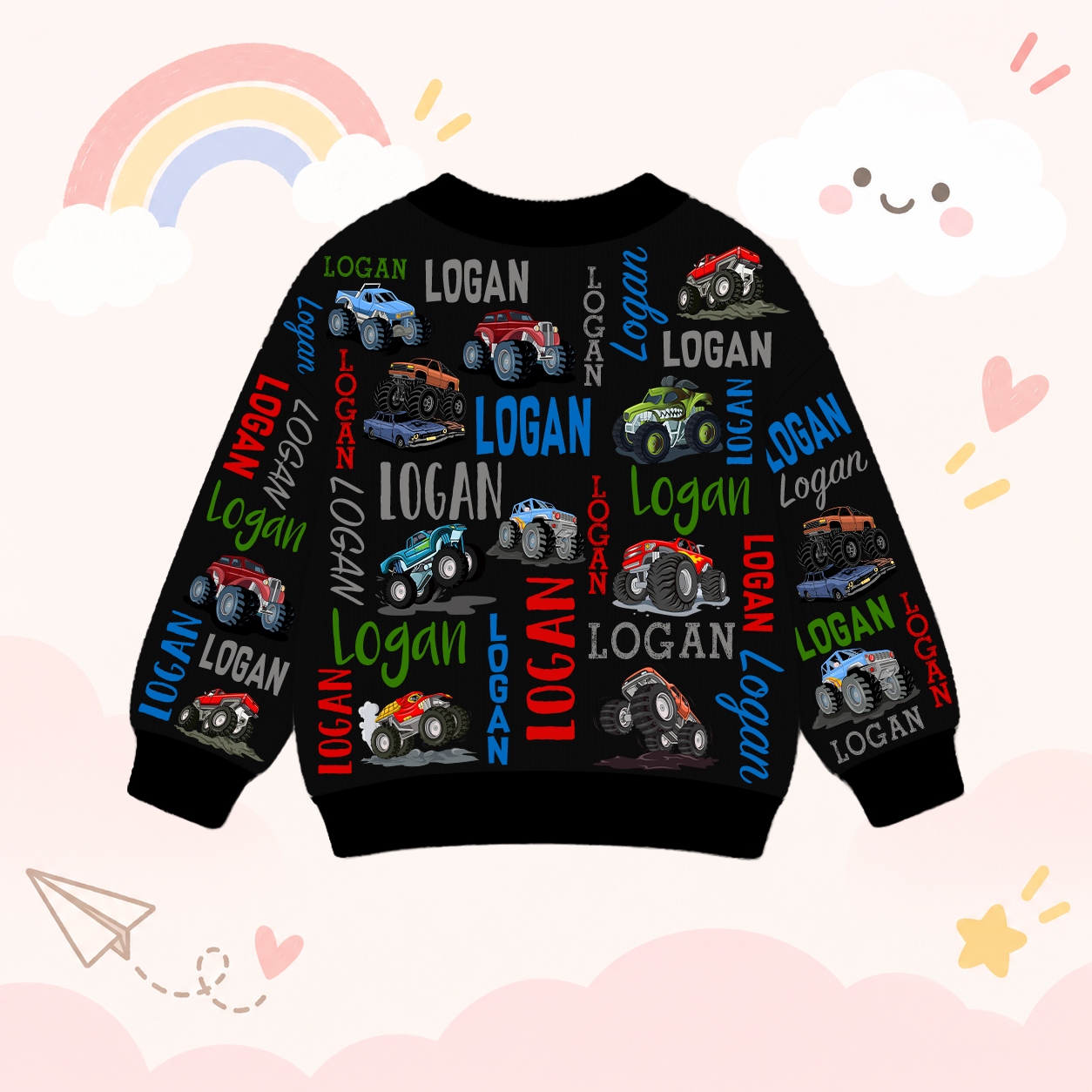 Personalized Lovely Kids Cool Cars Knit Sweater | CWSweater19