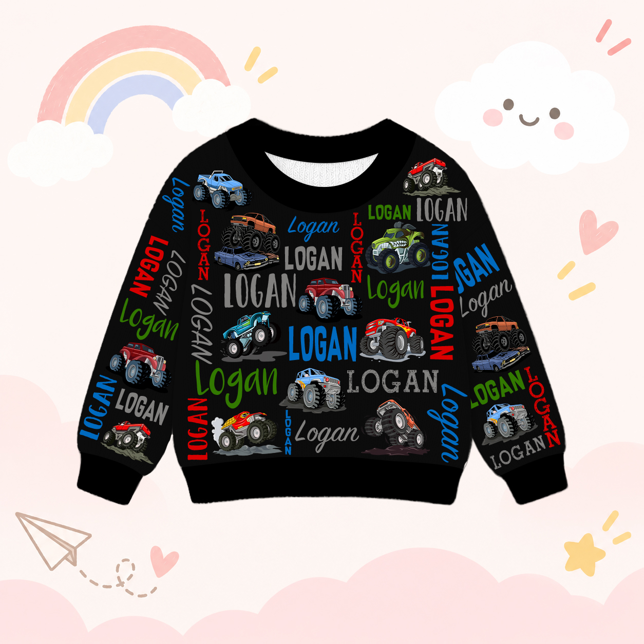 Personalized Lovely Kids Cool Cars Knit Sweater | CWSweater19