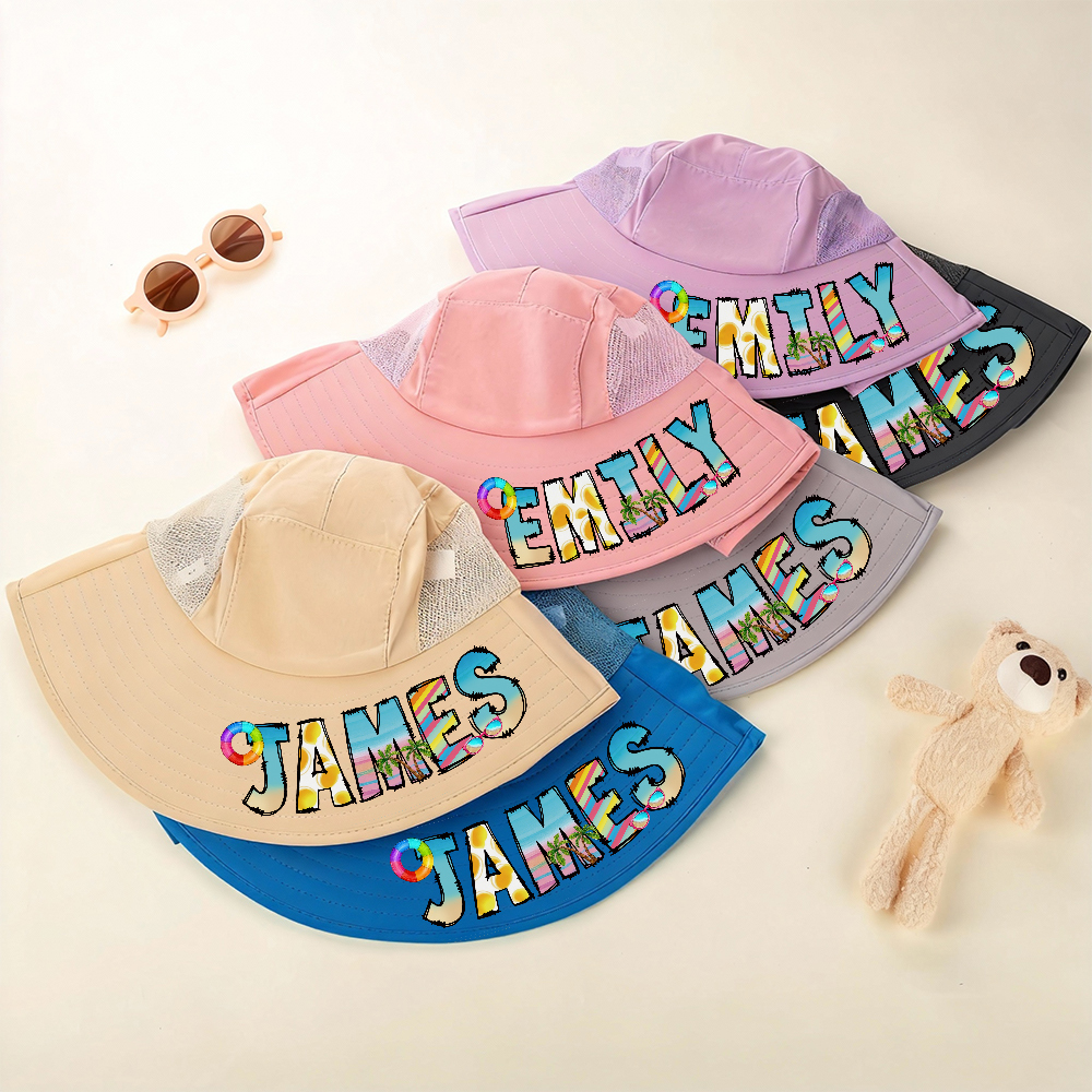 Personalized Kid 2-in-1 Neck Shield Summer Beach Bucket Hat | CWBeach212