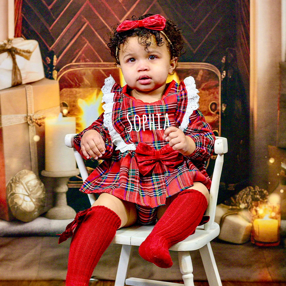 Personalized Christmas Baby Girl Lovely Plaid Romper | MCGift365