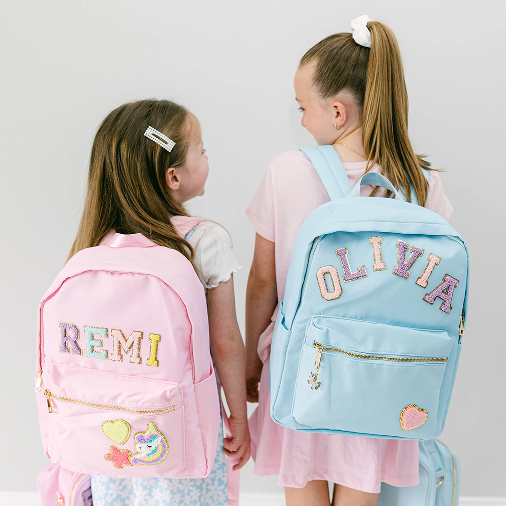 Personalized Lovely Chenille Letters Patch Kids School Backpack Set