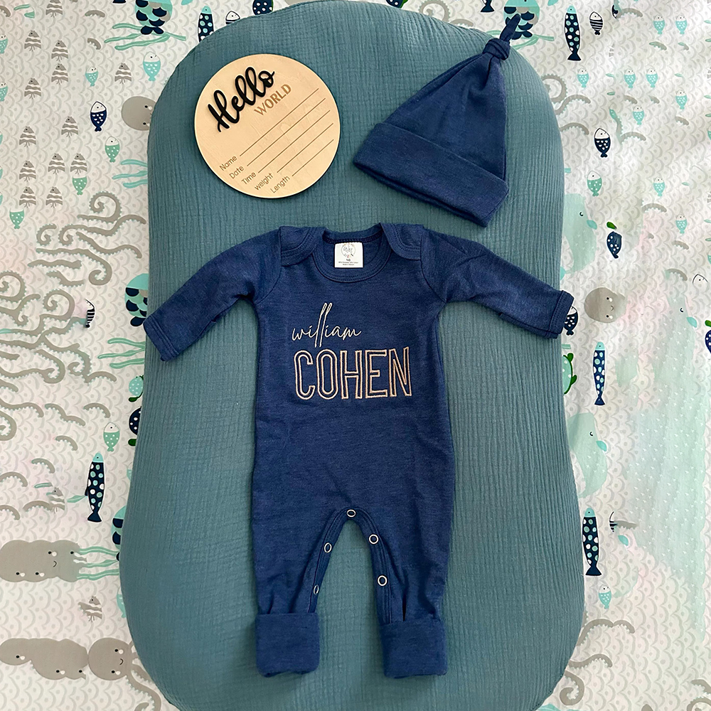 Personalized Embroidery Baby Coming Home Romper and Hat Set | CWBaby203