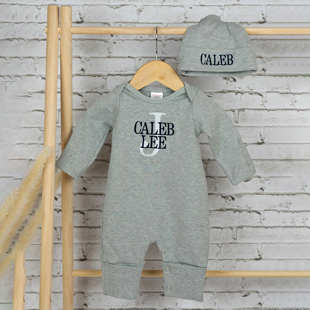 Personalized Embroidery Baby Coming Home Romper and Hat Set | CWBaby204