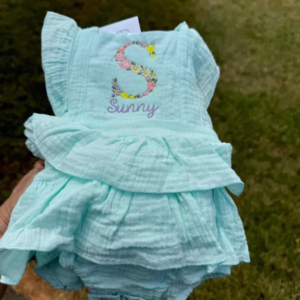 Personalized Embroidery Floral Name Ruffle Romper | CWBaby212