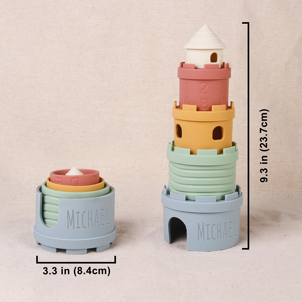 Personalized Baby Silicone Castle Teething Stacking Toy | CWToy123