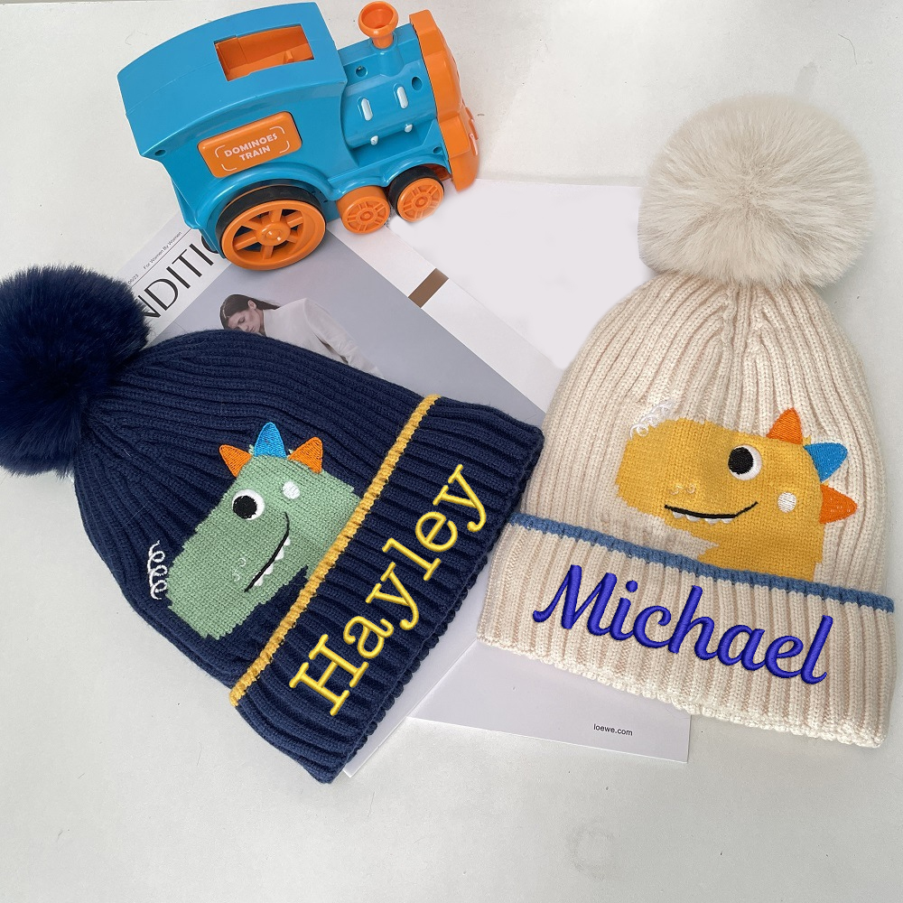 Personalized Embroidery Dinosaur Pom Pom Hat for Comfort & Unique | HSKid20