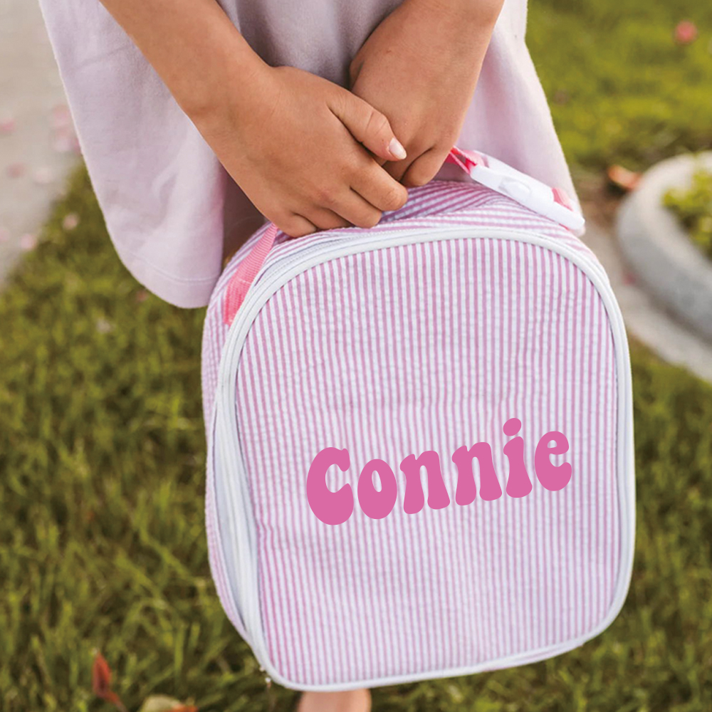 Personalized Chenille Patch Kids Seersucker School Backpack Set