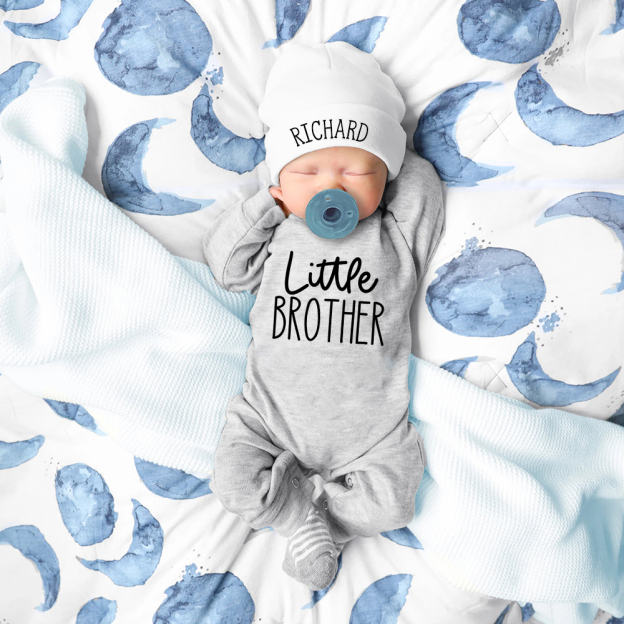 Personalized Little Brother Coming Home Romper With Hat Set | CWBaby13302