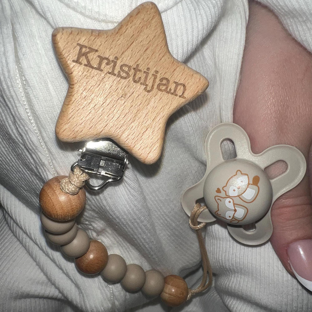 Personalized Baby Pacifier Silicone Wooden Bead Clip | CWToy130
