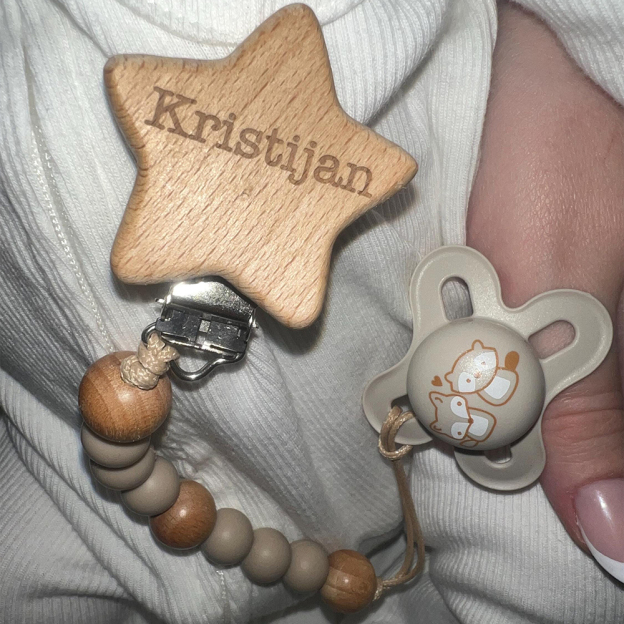Personalized Baby Pacifier Silicone Wooden Bead Clip | CWToy130