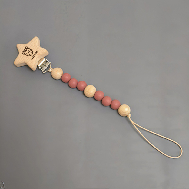 Personalized Baby Pacifier Silicone Wooden Bead Clip | CWToy130
