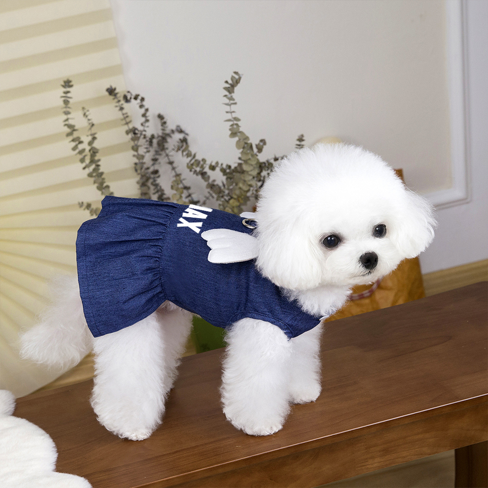Personalized Angel Wings Pets Denim Skirt With Traction buckle | BKPet170