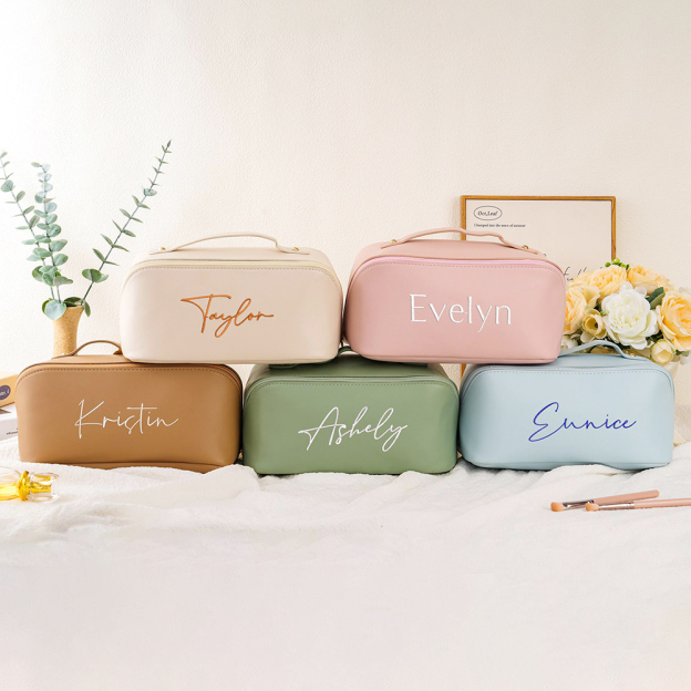 Personalized Embroidered Leather Travel Makeup Bag | CWPack298