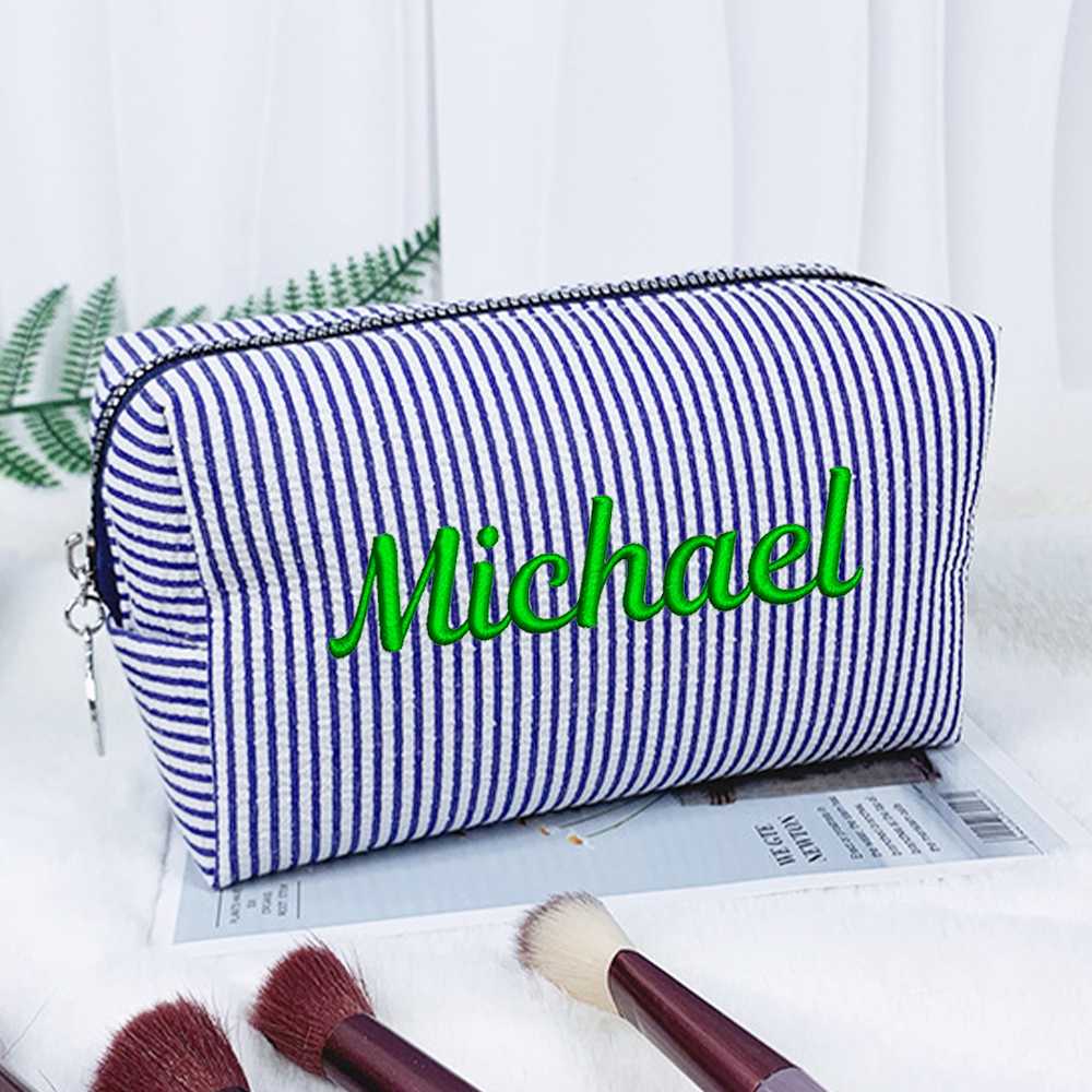 Personalized Embroidered Seersucker Striped Makeup Bag | CWPack295