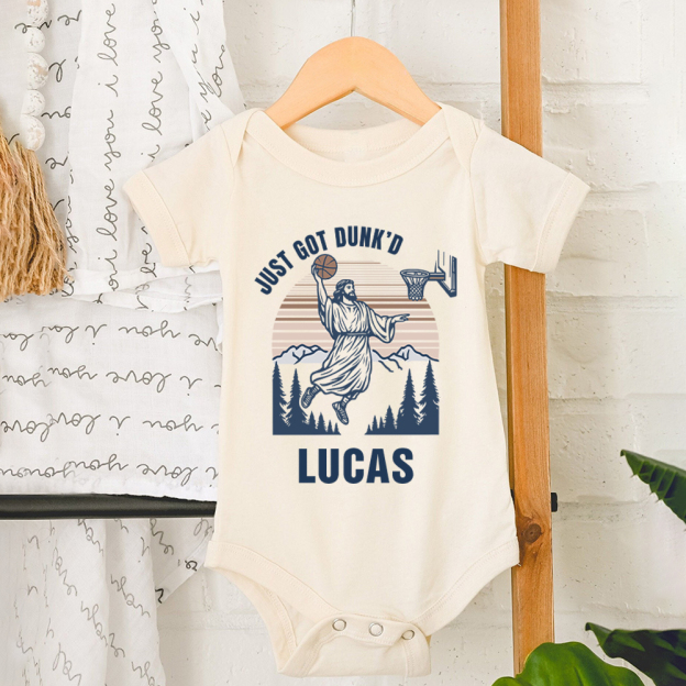 Personalized Baby Just Got Dunked Funny Baptism Shirts | CWBaby269