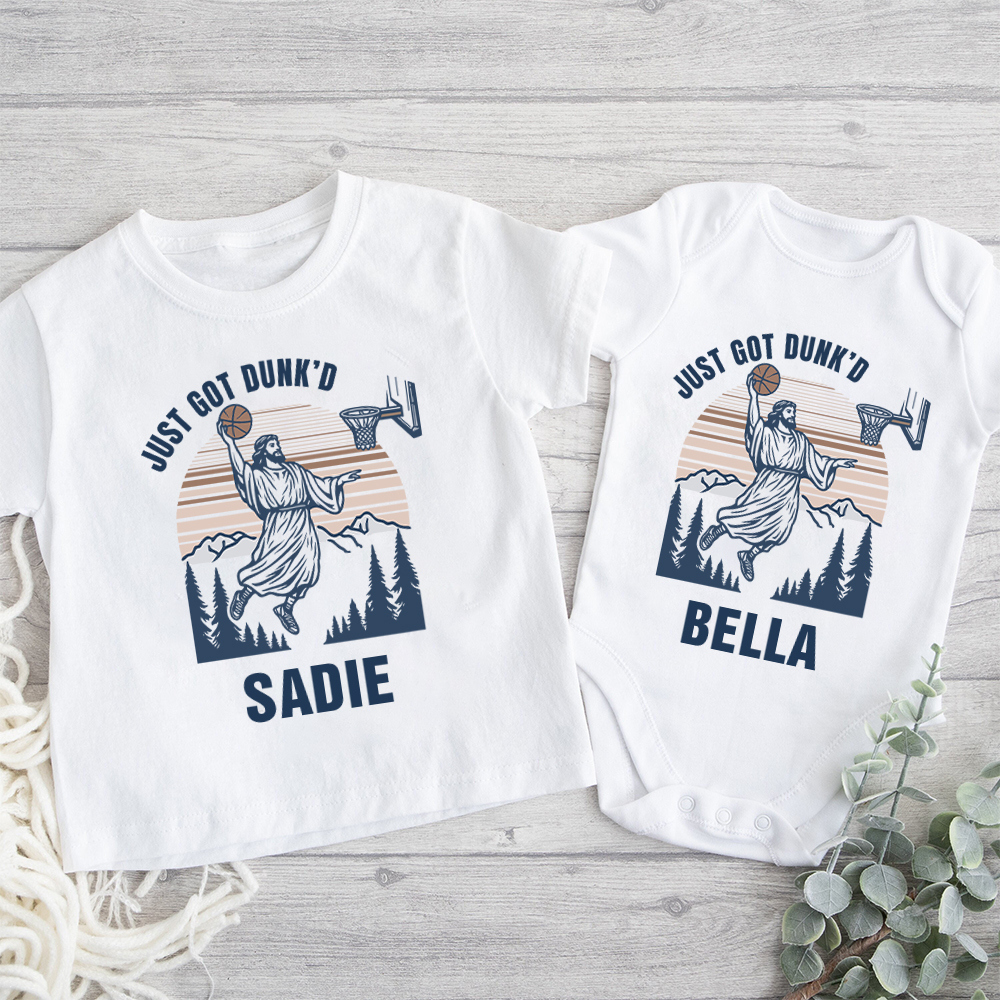 Personalized Baby Just Got Dunked Funny Baptism Shirts | CWBaby269