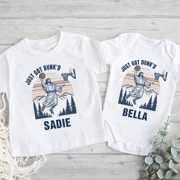 Personalized Baby Just Got Dunked Funny Baptism Shirts | CWBaby269