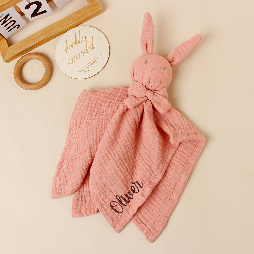 Personalized Baby Embroidery Bunny Soothing Sleep Towel | CWToy137