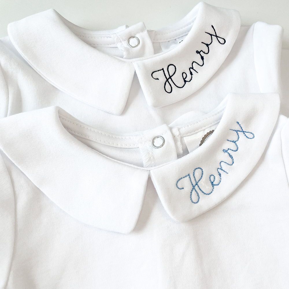 Personalized Baby Embroidered Peter Pan Collar Romper | CWBaby272