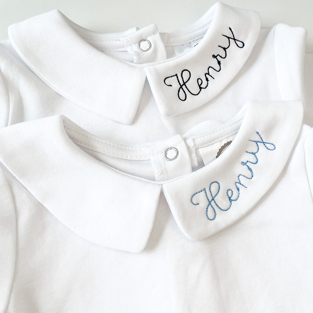 Personalized Baby Embroidered Peter Pan Collar Romper | CWBaby272