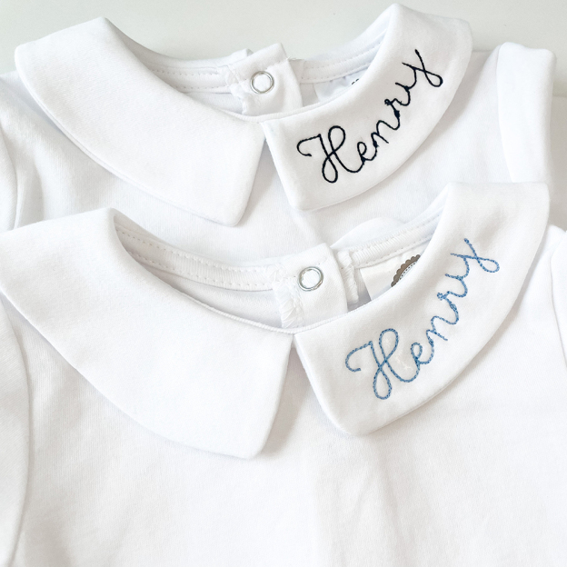 Personalized Baby Embroidered Peter Pan Collar Romper | CWBaby272