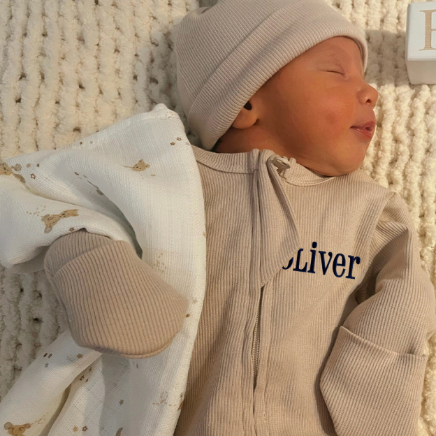 Personalized Embroidery Baby Organic Cotton Ribbed Outfit | CWBaby277