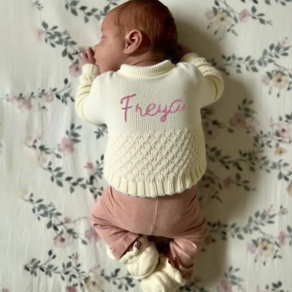 Personalized Hand Embroidered Baby Cardigan | CWBaby281