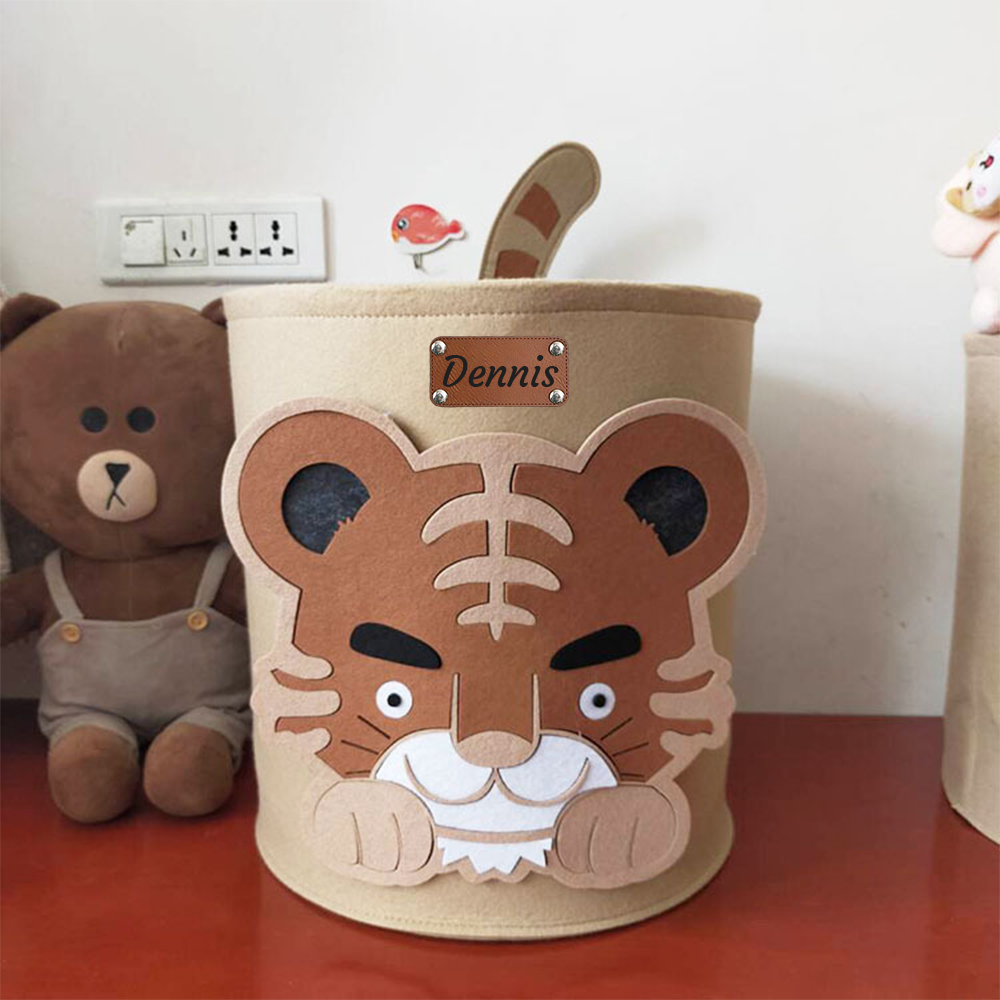 Personalized Leather patch Felt Laundry & Toy Storage Baskets | CWToy140