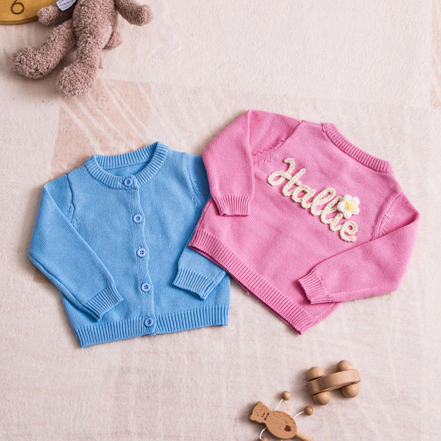 Personalized Hand Embroidered Kids Cardigan | CWBaby289
