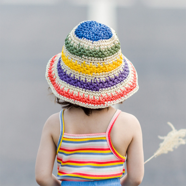 Personalized Summer Leather Patch Rainbow Straw Hat | CWBeach203