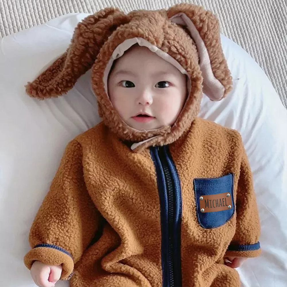 Personalized Leather Patch Baby Soft Sherpa Jumpsuit | CWBaby290