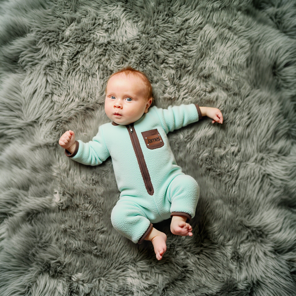 Personalized Leather Patch Baby Soft Sherpa Jumpsuit | CWBaby290