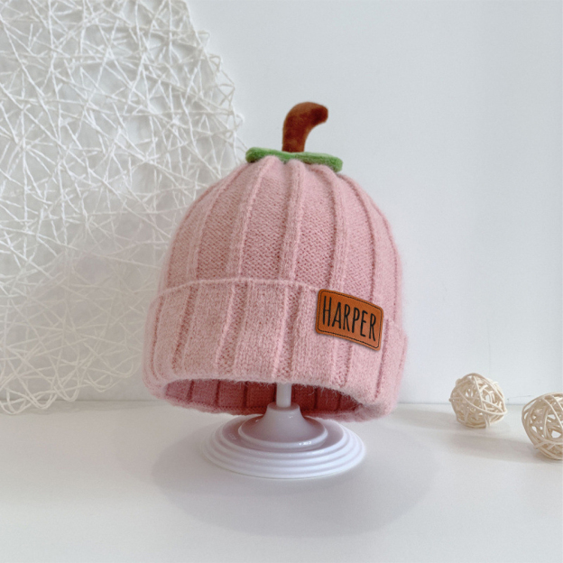Personalized Leather Patch Pumpkin Wool Beanie | CWHalloween46