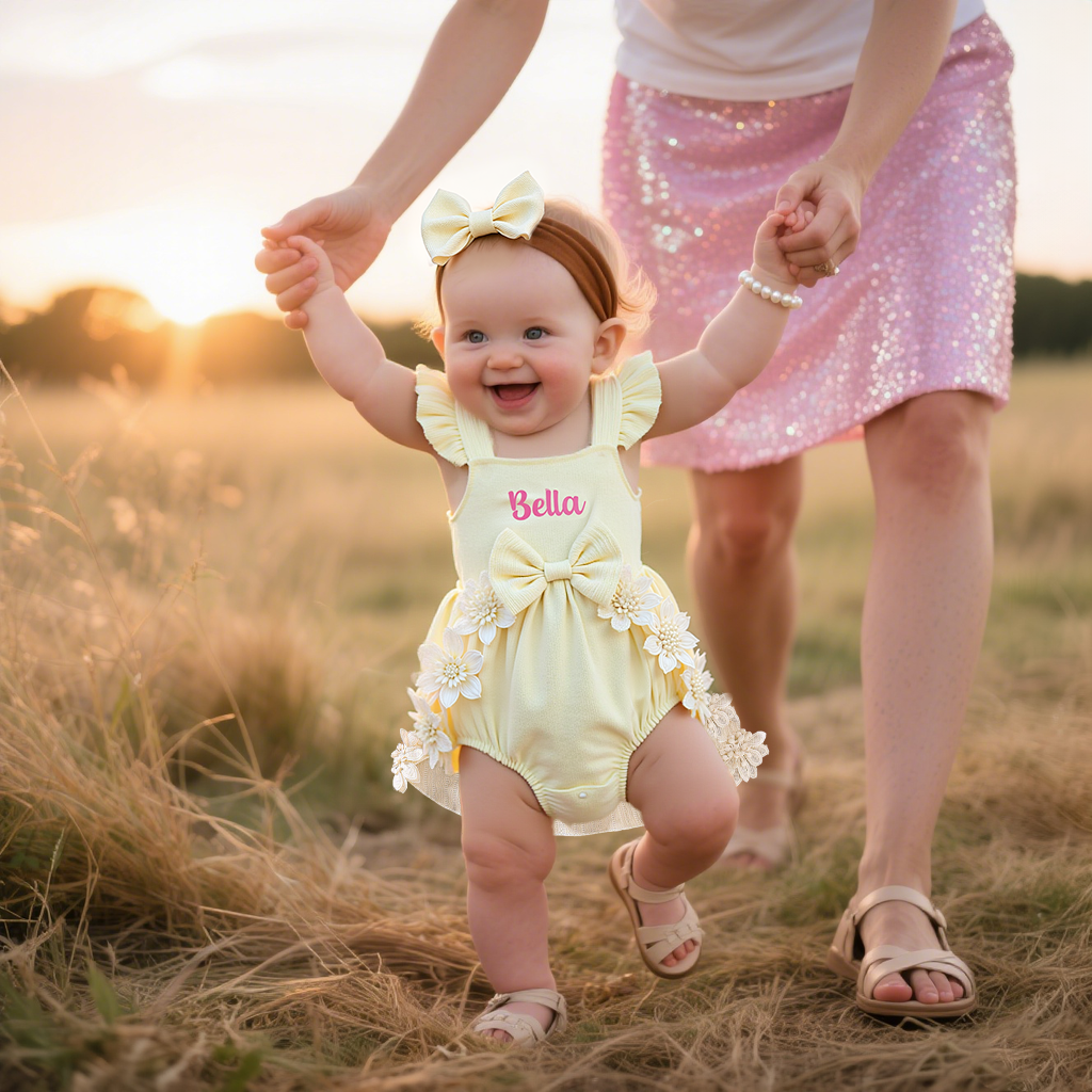 Personalised Lovely Lace Flower Baby Girl Princess Dress | CWBaby294