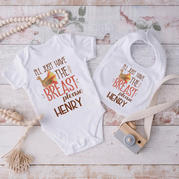 Personalized Baby Romper with Bib Set For Thanksgiving Party | CWThanks03