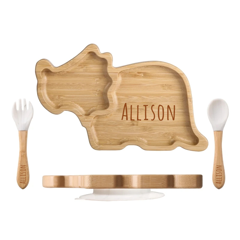 Personalised Baby Bamboo Dinosaur Plate Set | CWBaby20