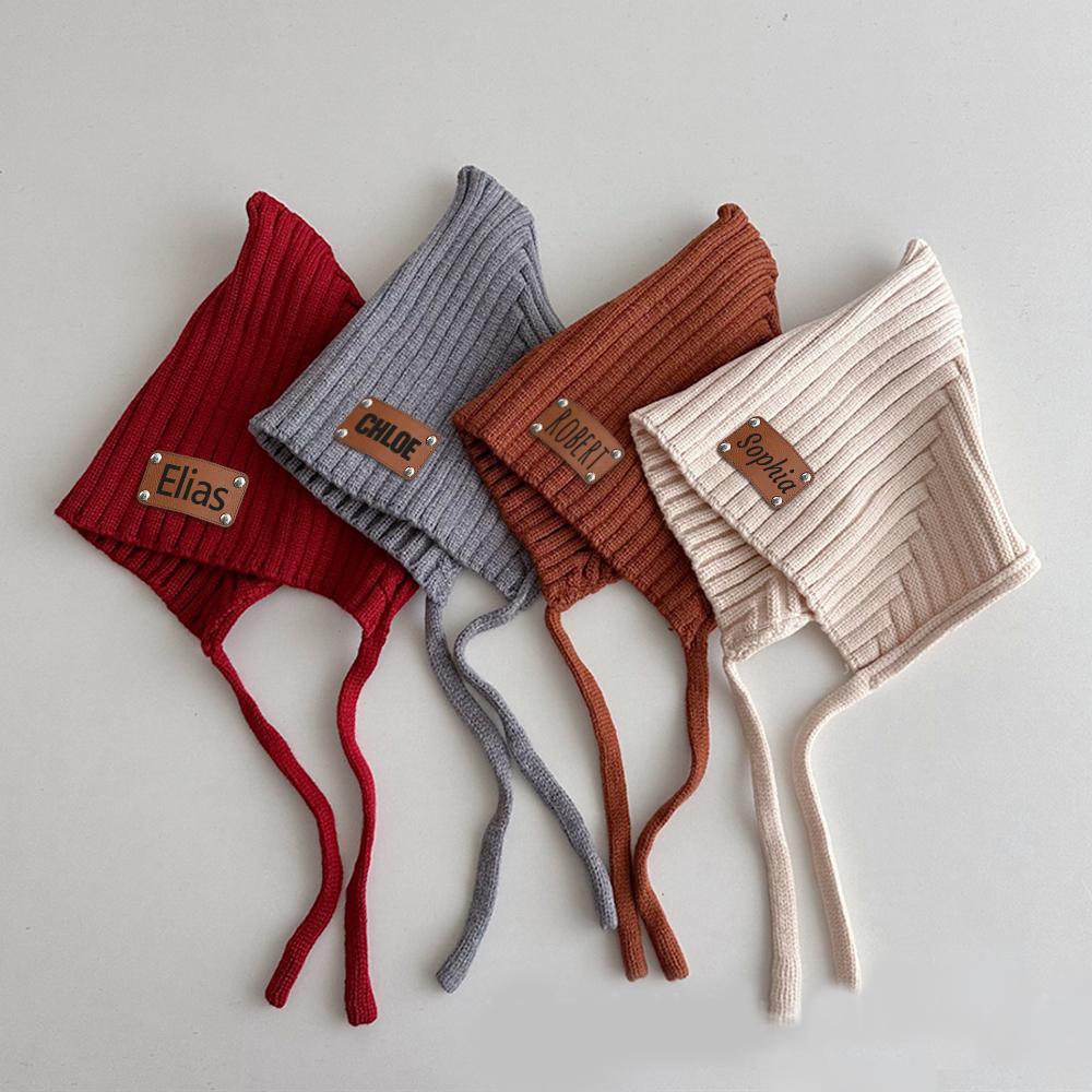 Personalized Leather Patch Knit Pixie Hats | HSKid58