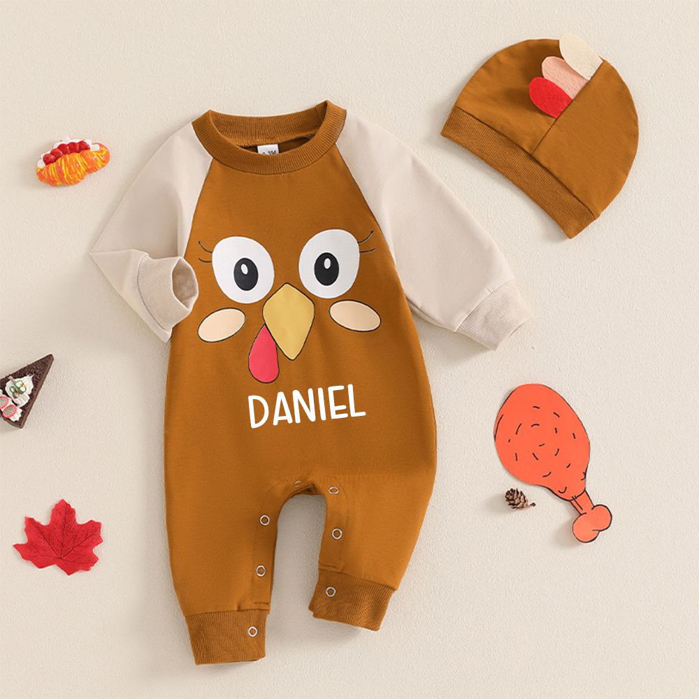 Personalized Baby Thanksgiving Turkey Romper with Hat | CWThanks10