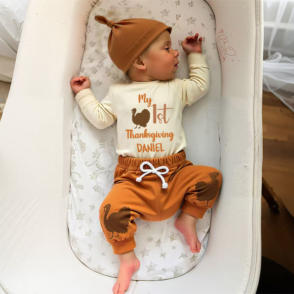 Personalized Baby 1st Thanksgiving Outfit Set | CWThanks11